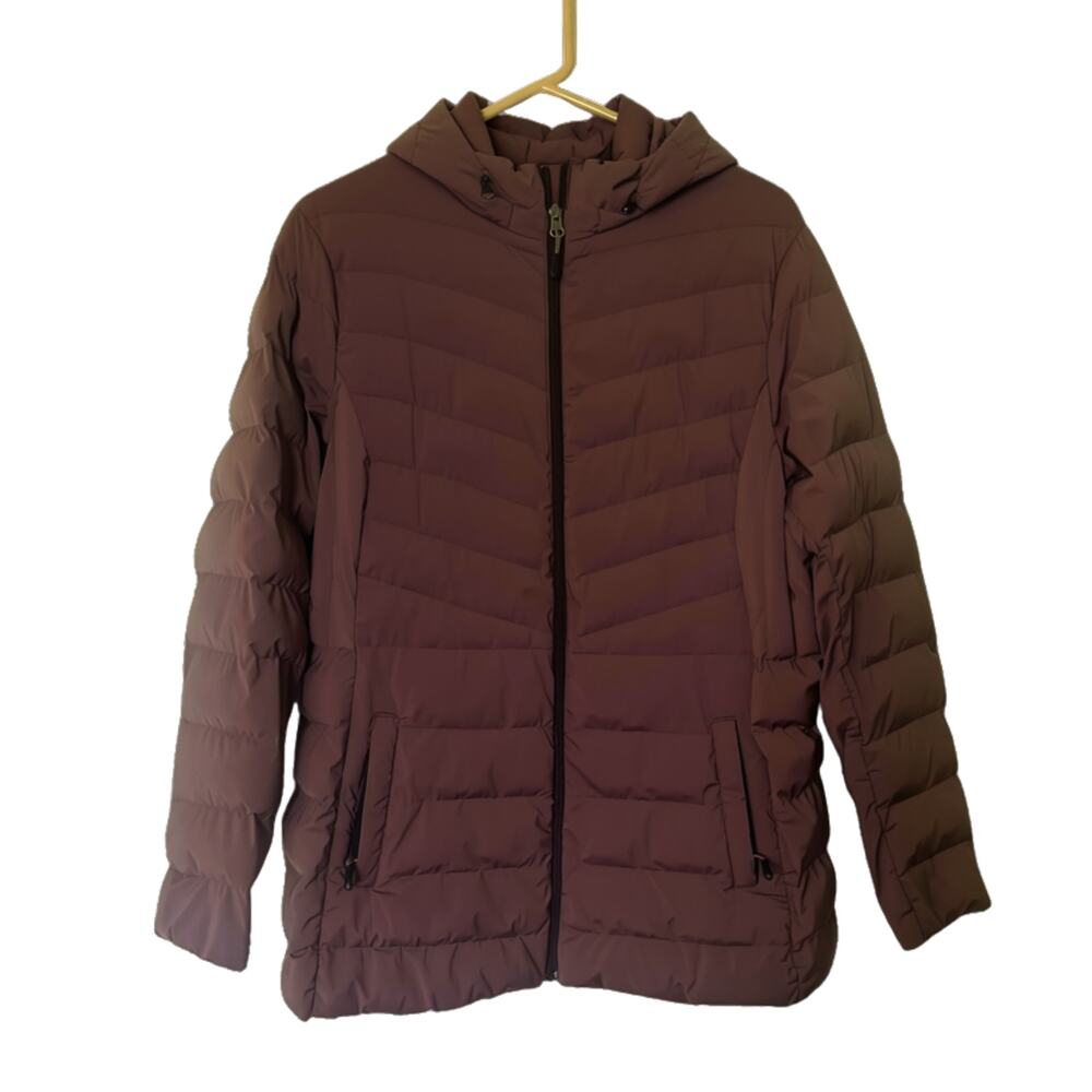 32 Degrees Heat Women’s XL Plum Packable Puffer Jacket Hooded Quilted Fall
